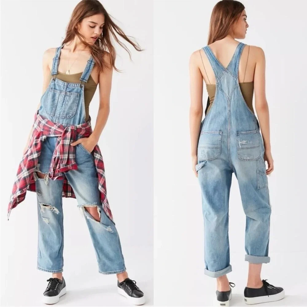 BDG Urban Outfitters Ryder Boyfriend Overall Light Wash Vintage Slash Size 4 - Picture 3 of 11